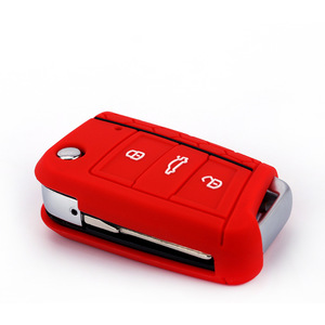 Étui de clé en silicone avec emblème GTI, compatible <span class=keywords><strong>Volkswagen</strong></span> Golf 7, motif nid d'abeille, surpiqûres rouges, sac de protection pour télécommande Golf - Product Image 5