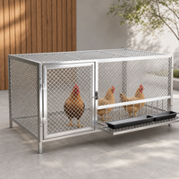 CHONGTONGPET Cage extérieure en métal pour volailles, poulailler, enclos d'élevage rectangulaire en treillis diamanté, mangeoire galvanisée, tout en métal