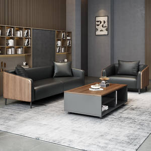 Ensemble de canapés de bureau en cuir PU avec structure en bois massif, combinaison libre pour petits espaces de bureau - Product Image 4