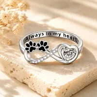 Bague avec empreinte de patte de chien - Bague élégante et raffinée en forme de cœur avec symbole de l'infini sertie de diamants