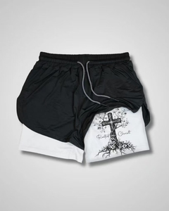 Pure Custom Men's 2 in 1 <strong>Mesh</strong> <strong>Shorts</strong> Compression Lining <strong>Short</strong> With Pocket Stretch Workout Running Faith Cross 2 in 1 <strong>Mesh</strong> <strong>Shorts</strong> - Product Image 3