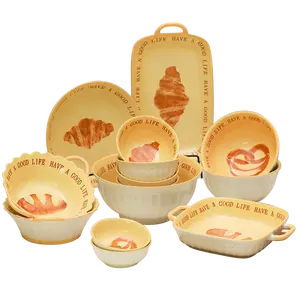 China Wholesale Dishes Plates Sets Korean Style Ceramic Dinnerware With Baking Accessories