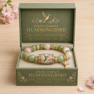 Bracciale Regalo 2026 con Perline e Ciondoli a Forma di Uccello Colibrì Dorato, Quarzo Rosa 10mm, Calcedonio <span class=keywords><strong>Bianco</strong></span>, Avventurina Verde - Product Image 1