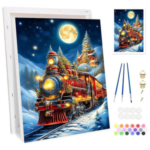 <span class=keywords><strong>Paisajes</strong></span> <span class=keywords><strong>Nevados</strong></span> Navideños, Pintura por Números con Pincel Completo, Pintura Acrílica, Pintura al Óleo Hecha a Mano - Product Image 3