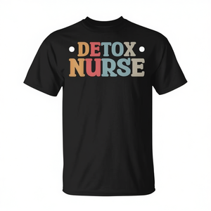 T-shirt Detox Nurse noir unisexe taille adulte moyenne avec design de texte multicolore - Product Image 3