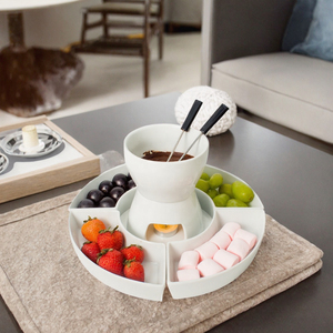 BSCI Manufacturer Custom Eco-Friendly Candle Cheese White Ceramic Melting Pot Porcelain <b>Chocolate</b> <b>Fondue</b> <b>Set</b> with Forks - Product Image 3