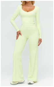 Set di Abbigliamento da Yoga per <span class=keywords><strong>Donna</strong></span>, Top Corto a Maniche Lunghe e Pantaloni a Vita Alta a Gamba Larga, <span class=keywords><strong>Completo</strong></span> Sportivo Coordinato - Product Image 4