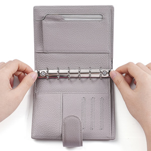 <span class=keywords><strong>A7</strong></span> Couverture en cuir véritable galet Organisateur de poche à 6 anneaux 14.5x12x3cm Planificateur de journal d'affaires portable 100 feuilles - Product Image 3