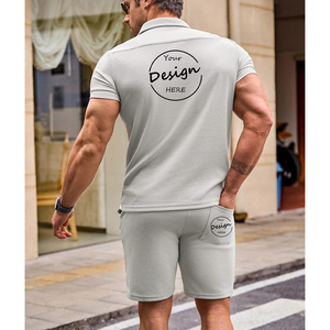 Venta al por mayor de impresión de seda personalizada de secado rápido transpirable sólido suelto hombres Polo Jogging conjunto Turn-Down Collar hombres Polo corto conjunto - Product Image 5