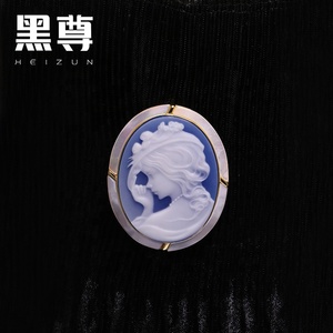 Agate bleue camée 3D sculpture S925 argent plaqué or Victoria Lady pendentif collier pour femmes élégantes <span class=keywords><strong>bijoux</strong></span> - Product Image 4