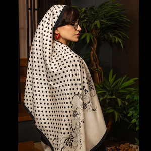 Classic Polka Dot & Floral Ornament Print Breathable Cotton Silk Blend <b>Shawl</b> Hand Rolled Edge Lightweight Summer Scarf - Product Image 3