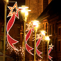 Luminaria LED de Columna/Poste para Calle, Colgante, Montada, Impermeable IP65, Roja, con Motivo de Estrella 2D, para Decoración Navideña Exterior y Paisajismo