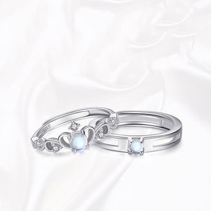 Moonstone Lovers <b>Couple</b> <b>Ring</b> Trend Personality Moonlight Crown Men Women ZIRCON <b>Couple</b> Adjustable <b>Ring</b> - Product Image 5