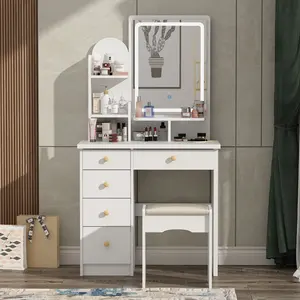 Coiffeuse de maquillage moderne pour chambre à coucher, 3 modèles d'éclairage, miroir Led, bureau de maquillage avec tiroirs, vente en gros