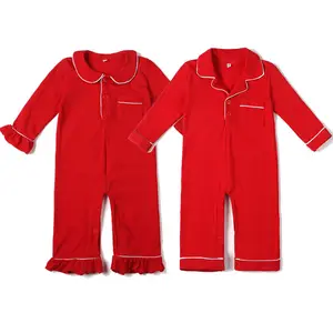 NOUVELLE arrivée enfants pjs tenues onesie rouge uni coton hiver personnalisé Noël onesie pyjamas