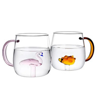 Tasse en verre 3D, mignonne, avec motif d'animaux et de plantes, givrée, adorable lapin, tasse à eau en verre, 360 ml