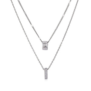 Dinle Double <b>Ring</b> Pendant <b>Necklace</b> Stainless Steel Geometric Design Daily Wear Gift Jewelry - Product Image 3