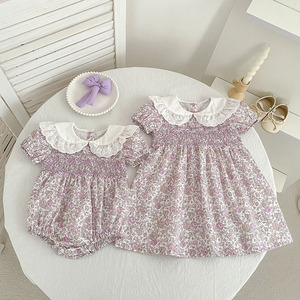 Set di Abiti e Tutine Floreali Viola Vintage Coreani Personalizzati OEM/ODM, Traspiranti in Cotone Organico per Bambine e Ragazze - Product Image 2
