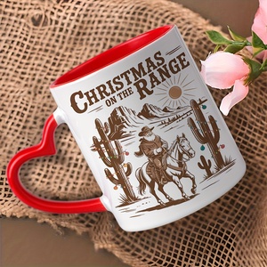 Diytree 11 oz Country Western Cowboy giáng sinh chén gốm bền hình trái tim xử lý Tây Nam xương rồng trang trại giáng sinh - Product Image 4