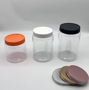 Venta al por mayor transparente PET contenedores de almacenamiento de alimentos 250g/500gr/16oz/12oz mantequilla de maní tarros de plástico tapas con etiquetas personalizadas para aperitivos - Product Image 1