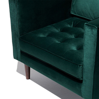 Fauteuil en velours vert émeraude avec pieds en bois massif, chaise longue moderne, canapé individuel rembourré pour hall d'hôtel, restaurant, réception