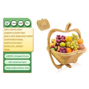 Cesta de frutas y verduras de madera maciza hecha a mano, estilo nórdico, plegable, ecológica, de bambú. - Product Image 5