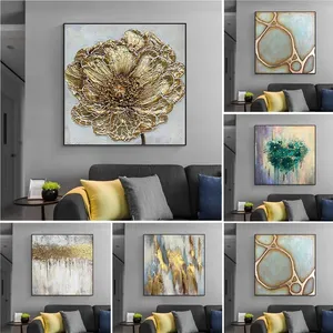 hot sale pue handmade Modern Flower Gold Foil Texture Acrylic abstract canvas artworks framed large oil paintings art