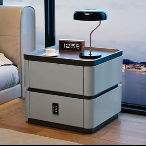 Meuble moderne et luxueux pour la chambre à coucher à prix d'usine Table de chevet en bois Table de chevet intelligente Ensemble de tables de chevet blanches avec coffre-fort - Product Image 2