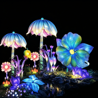 Set Lampion Bunga Kombinasi Kustom, Pameran Lampu Festival Besar, Dekorasi Plaza Mal Luar Ruangan