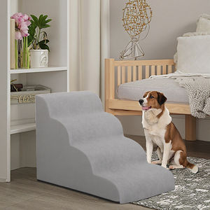 Escaliers <span class=keywords><strong>pour</strong></span> chiens en microfibre grise en 4 étapes Produits confortables <span class=keywords><strong>pour</strong></span> animaux de compagnie <span class=keywords><strong>pour</strong></span> chats remplis d'une éponge en mousse de coton - Product Image 1