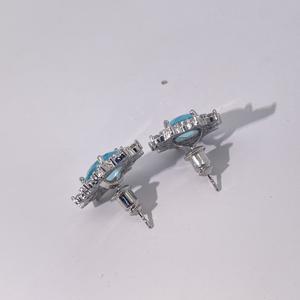 Tianyu Gems Classic Luxury Women's <b>Stud</b> <b>Earrings</b> in Brass Gold Plating Featuring Oval Sea-<b>Blue</b> Zircon Geometric Design - Product Image 2