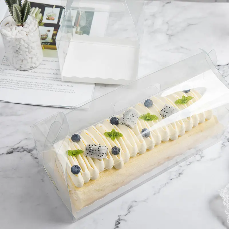 IMEE आयत पारदर्शी प्लास्टिक मिठाई पेस्ट्री बॉक्स स्विस रोल मूस केक पैकेजिंग बॉक्स के साथ संभाल