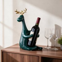 Support à bouteille de vin en céramique vert émeraude moderne, sculpture de cerf avec bois de cerf doré, porte-bouteille à vin rouge, cadeau pour bar à domicile ou table à manger