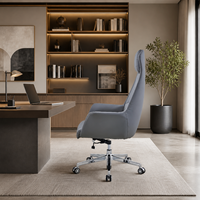 Chaise de bureau exécutive ergonomique moderne avec base en acier et revêtement en cuir PU, cadre en bois, hauteur réglable, pivotante, design confortable