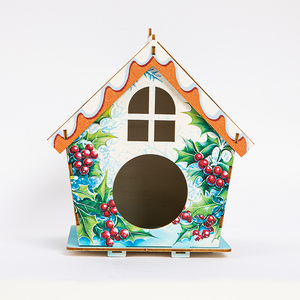 Commercio all'ingrosso moderno dipinto con diamanti in miniatura casetta per uccelli in legno <span class=keywords><strong>case</strong></span> delle bambole per ragazze con temi di animali stampati - Product Image 2