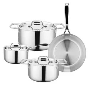 Juego de utensilios de cocina de ollas y sartenes de acero inoxidable triples de 7 piezas de lujo de fábrica