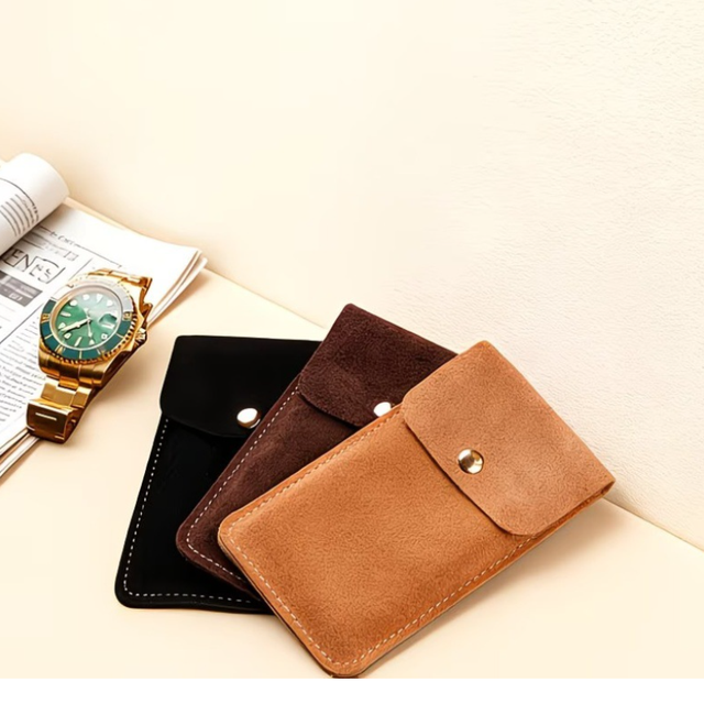 Soft Cow Suede Leather Watch Case Watches Pouches With Inserts Portable Travel Watch Storage
