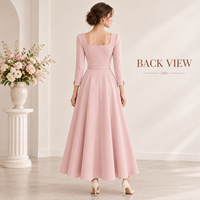 Robe longue sur mesure pour femme en crêpe, avec coutures ajustées, col carré, corsage boutonné, ceinture à la taille, manches longues, coupe trapèze, robe de soirée formelle