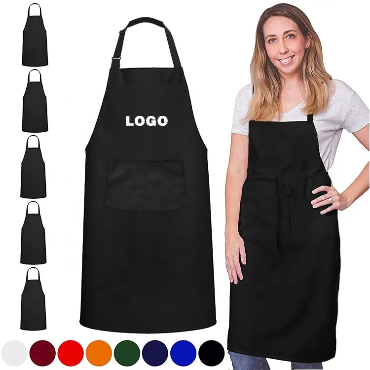 Adjustable dishwasher apron Custom Logo Cotton Polyester Pure Color Black Cooking Food aprons kitchen Man Women Garden Bib Chef