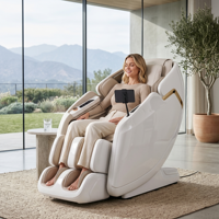 Fauteuil de massage corporel complet 4D pour personnes âgées, inclinable avec gravité zéro, contrôle facile, chauffage, airbag, massage des pieds, soins à domicile, relaxation