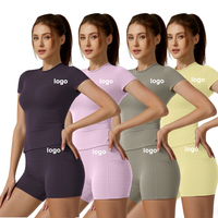 Ensemble de yoga sans couture personnalisé pour femme, 2 pièces, tenue de sport, haut court et short taille haute pour la gym et les activités sportives
