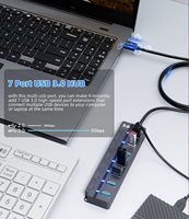 Hub USB 3.0 7 ports 5 Gbps avec câble de 0,3 m ou 1,2 m, indicateur LED et interrupteurs individuels marche/arrêt pour ordinateur portable, PC, téléphone portable, appareil photo