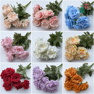 Roses en soie rouges à feuilles variées, 9 pièces, 48 cm, décoration de mariage - Product Image 5
