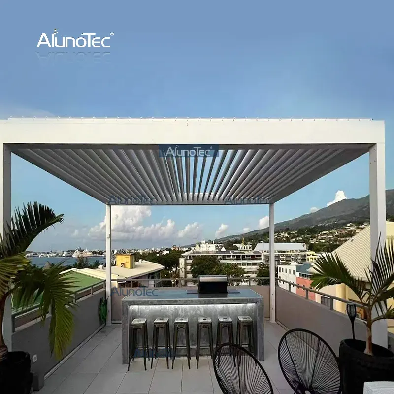 Alunotec 10x12 telhado louvecido sombra exterior pátio coberto louça pergola preço cozinha ao ar livre