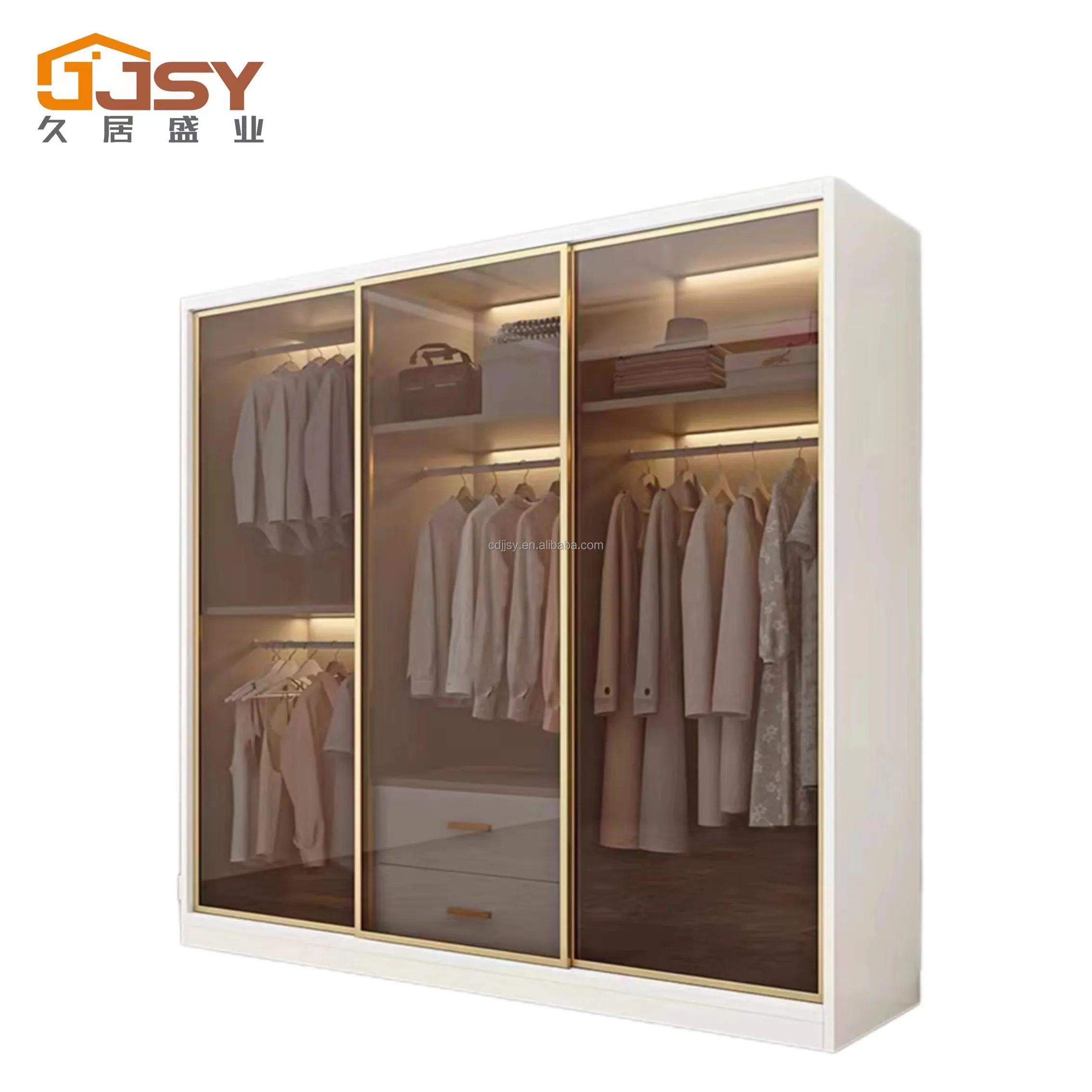 Custom Clear Tempered Glass Closet Sliding Doors Bedroom Furniture Clothes Storage Solid Wardrobe Doors