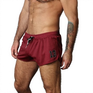 Pantalones Cortos Casuales Rojos para Hombre, Cintura Media, Cierre con Cordón, Transpirables, de Secado Rápido, 100% Poliéster, Color Sólido, Número 13, Estampado Frontal - Product Image 1