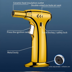Accendino a <span class=keywords><strong>torcia</strong></span> 360 Jet antivento ricaricabile a butano con blocco di sicurezza, fiamma blu singola/tripla regolabile, per sigari e barbecue all'aperto - Product Image 4