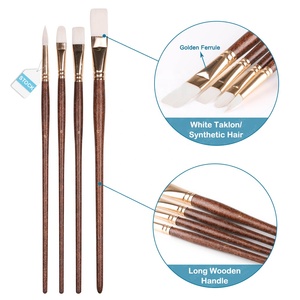 SINOART Faible QUANTITÉ MINIMALE DE COMMANDE Longue Poignée Taklon brosses pour la peinture 4pce plat blanc Synthétique Ensemble de Pinceau de Peinture Acrylique à l'huile artiste pinceau - Product Image 1