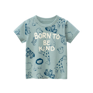 T-shirt in morbido cotone per ragazzi <span class=keywords><strong>con</strong></span> stampa di animali dei cartoni animati, modello Born to Be Kind, maglietta casual a maniche corte per bambini, per l'uso quotidiano - Product Image 1