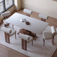 Ensemble de table à manger rectangulaire en marbre avec base en bois massif moderne, 8 chaises pour la maison et la restauration